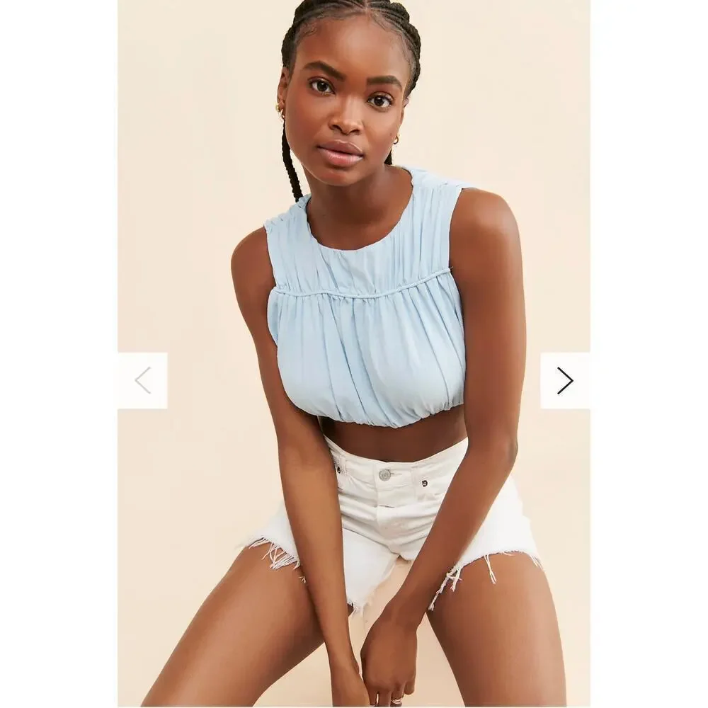 NWT Free People Girl and the Sun Sky Blue Cropped Sleeveless Top
